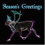 Season's Greetings - Electric Caribou Cutout<br><div class="desc">A bright, neon-like rendering of a caribou, also known as a reindeer. "Season's Greetings" appears in glowing blue and white. Inspired by the Northern Lights.</div>