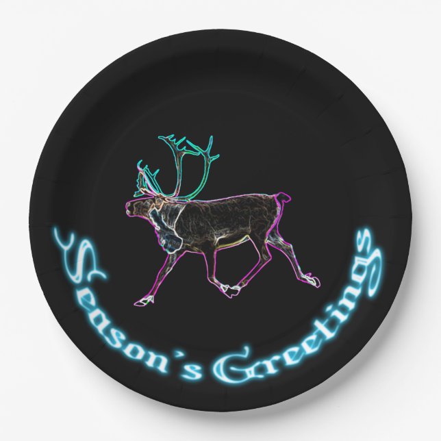 Season's Greetings - Electric Caribou Paper Plates (Front)