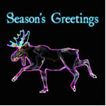 Season's Greetings - Electric Moose Cutout<br><div class="desc">A neon-like depiction of a bull moose on a black background. Text reading,  "Season's Greetings" appears in glowing blue and white. Inspired by the Northern Lights.</div>