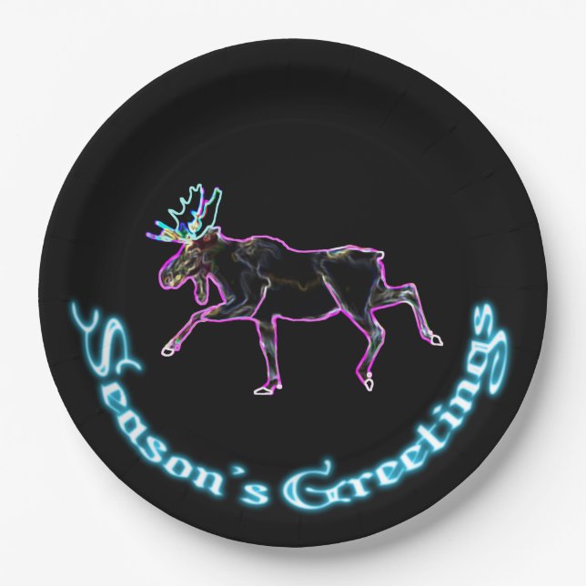 Season's Greetings - Electric Moose Paper Plates (Front)