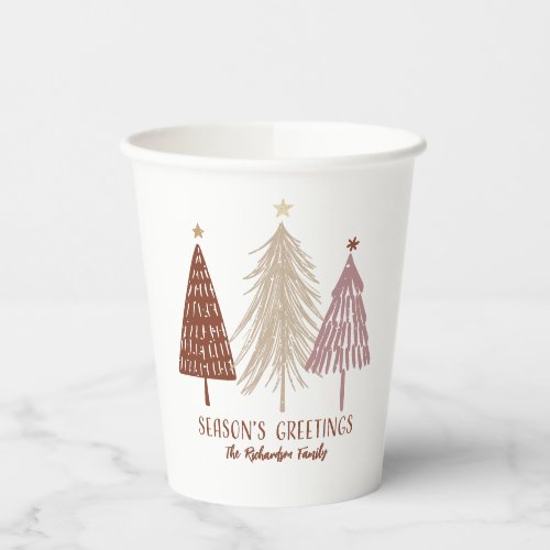 Seasons Greetings  Elegant Christmas Festive Trees Paper Cups