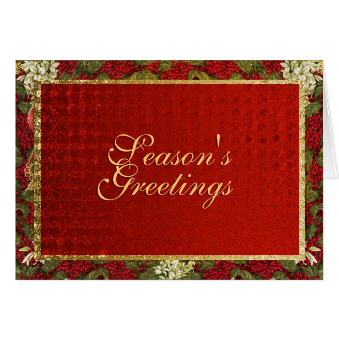 "Season's Greetings" elegant Christmas red gold Cards