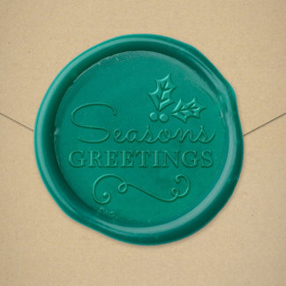 Seasons Greetings Elegant Holly Script Wax Seal Sticker