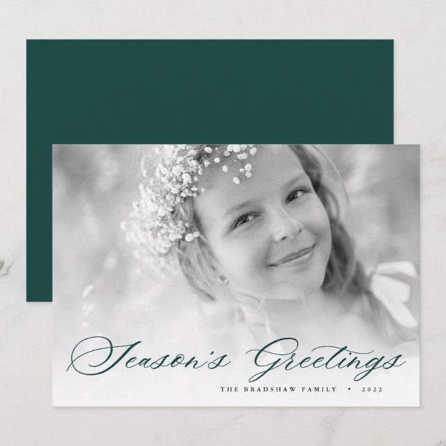 Season's Greetings | Elegant Script Photo Holiday Card (Front/Back)