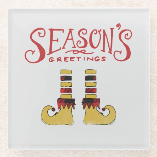 Seasons Greetings Elf Shoes Glass Coaster