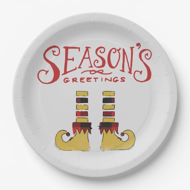 Season's Greetings Elf Shoes Paper Plates (Front)