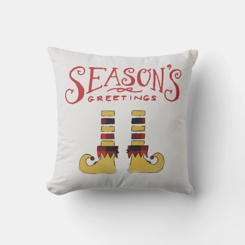Seasons Greetings Elf Shoes Throw Pillow