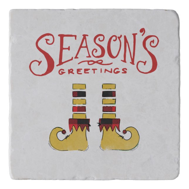 Season's Greetings Elf Shoes Trivet (Front)