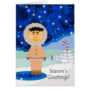 Season's Greetings, Eskimo in Winter Landscape Cards