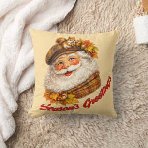 Season's Greetings - Fall Santa Throw Pillow