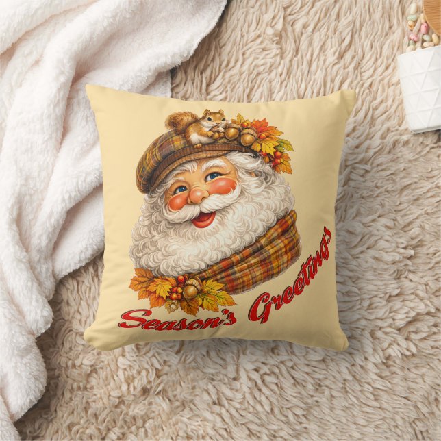 Season's Greetings - Fall Santa Throw Pillow (Blanket)
