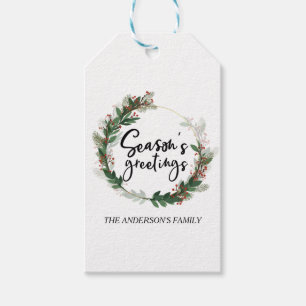 Seasons Greetings Family Monogram Merry Christmas Gift Tags