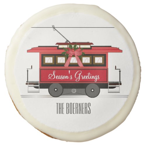 Seasons Greetings Family Tram Trolley Streetcar Sugar Cookie