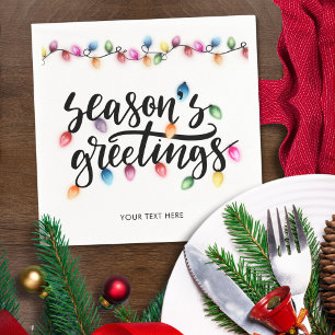 Seasons Greetings Festive Christmas Lights Name Napkins