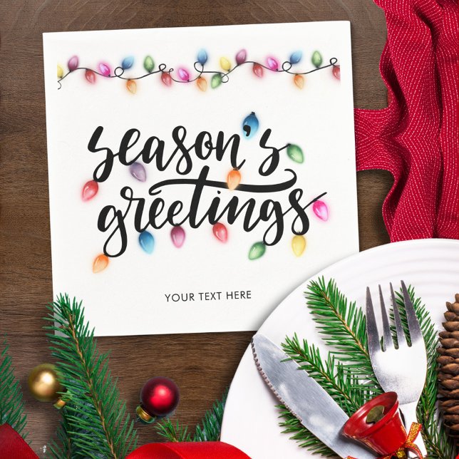 Seasons Greetings Festive Christmas Lights Name Napkins (Creator Uploaded)