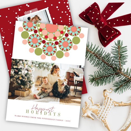 Seasons Greetings Festive Flower Modern Photo Holiday Card