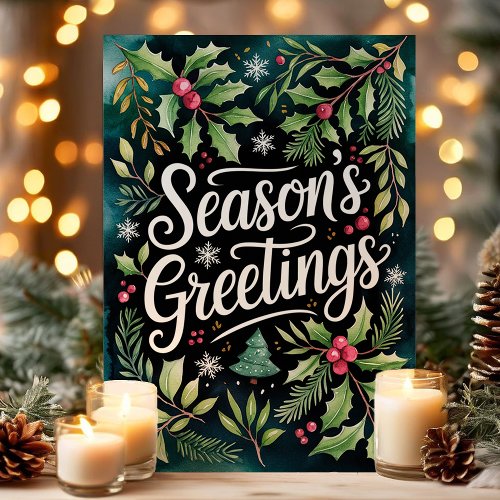 Season'S Greetings Festive Watercolor Christmas Holiday Card