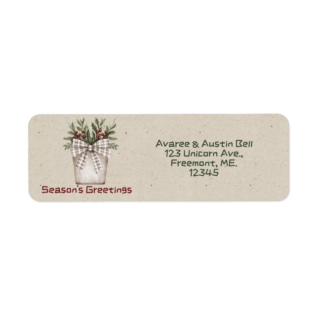 Season's Greetings Floral Basket Return Address  Label (Front)