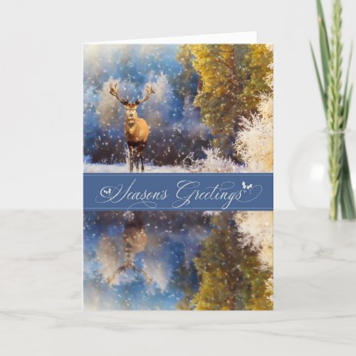 Seasons Greetings Forest Buck Woodland Holiday Card