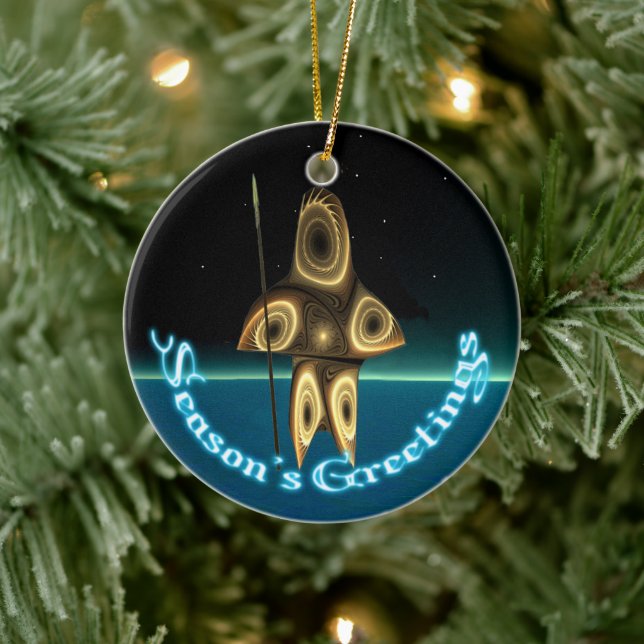 Season's Greetings - Fractal Inuit Hunter Ceramic Ornament (Tree)