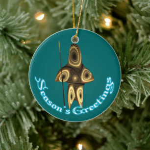 Season's Greetings - Fractal Inuit Hunter Ceramic Ornament