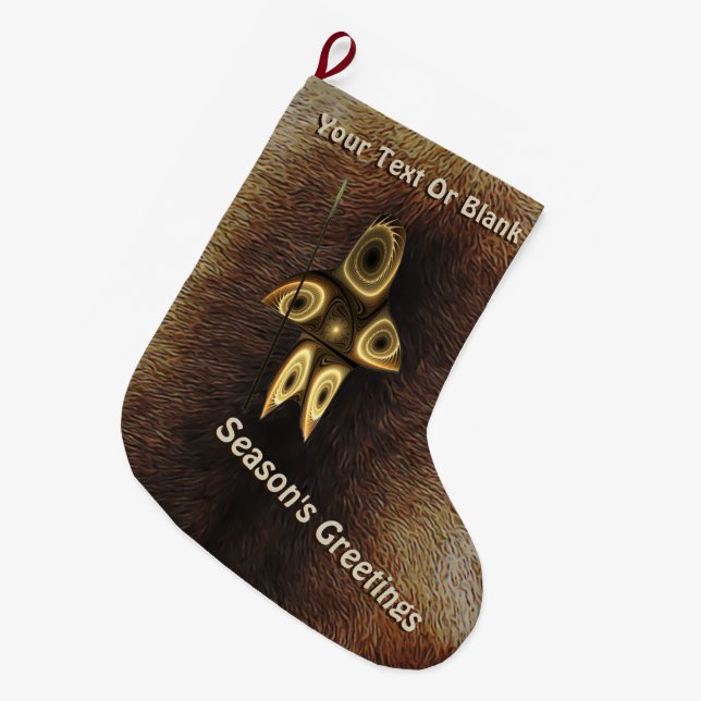 Season's Greetings - Fractal Inuit Hunter Large Christmas Stocking (Front (Hanging))