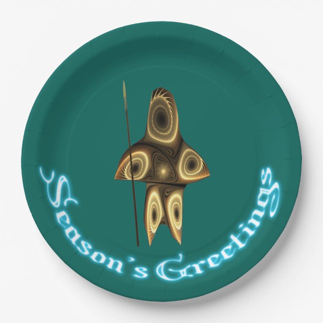 Season's Greetings - Fractal Inuit Hunter Paper Plates (Front)