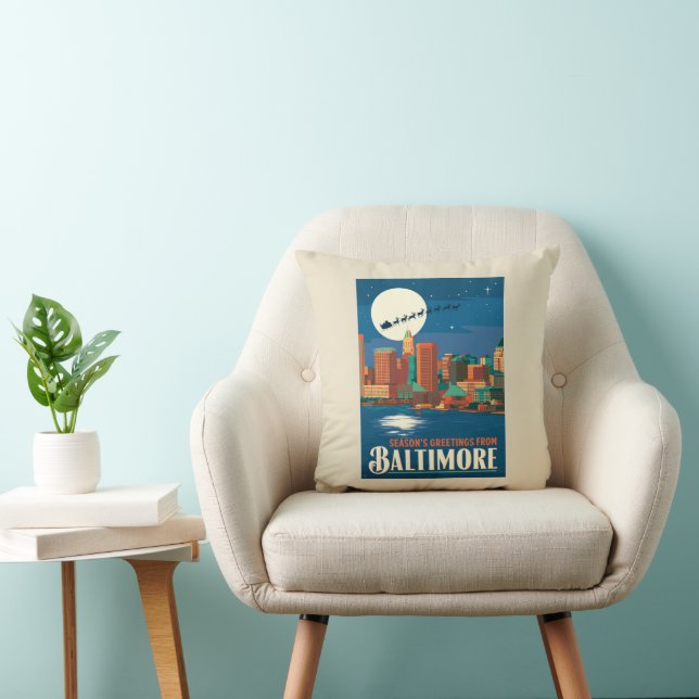 Season's Greetings from Baltimore Throw Pillow (Chair)
