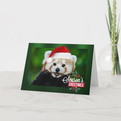 Seasons Greetings from Red Panda Santa Holiday Card