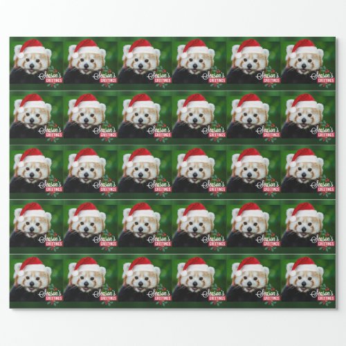 Seasons Greetings from Red Panda Santa Wrapping Paper