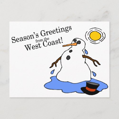 Seasons Greetings From The West Coast Snowman Holiday Postcard