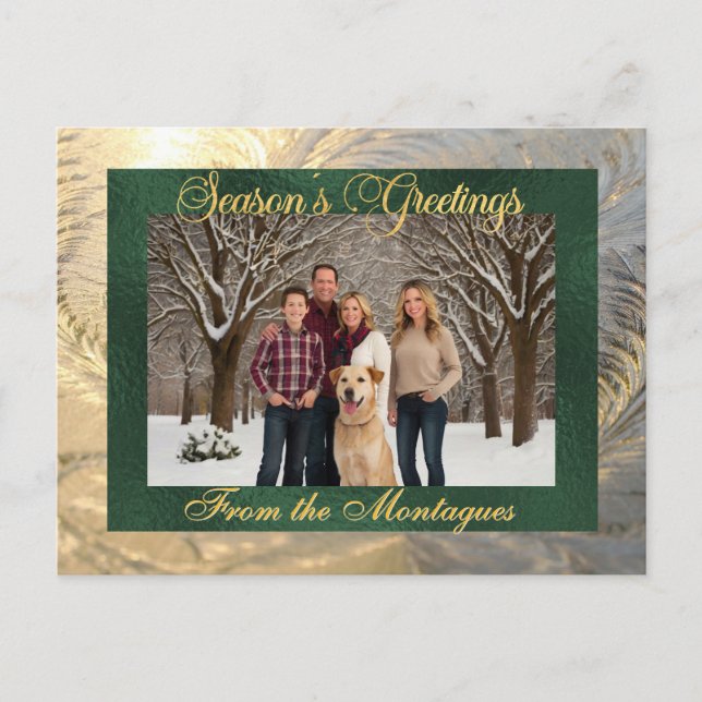Season's Greetings Frost Border & Photo - Green Holiday Postcard (Front)