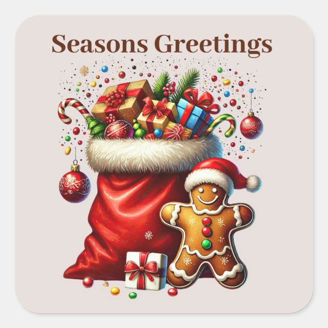 Seasons Greetings gingerbread Holiday  Square Sticker (Front)