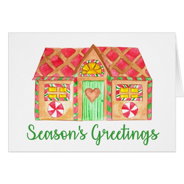 Season's Greetings Gingerbread house Cards (Front Horizontal)
