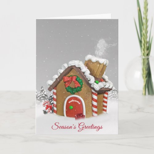 Seasons Greetings Gingerbread House  Holiday Card