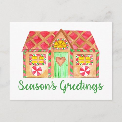 Seasons Greetings Gingerbread house Postcard