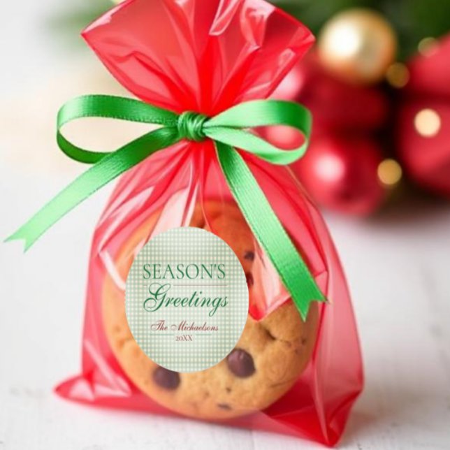 Season's Greetings Gingham Christmas Classic Round Sticker (Creator Uploaded)