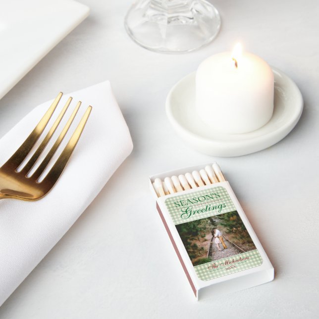 Season's Greetings Gingham Christmas Matchboxes (Insitu)