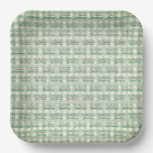 Season's Greetings Gingham Christmas Paper Plates