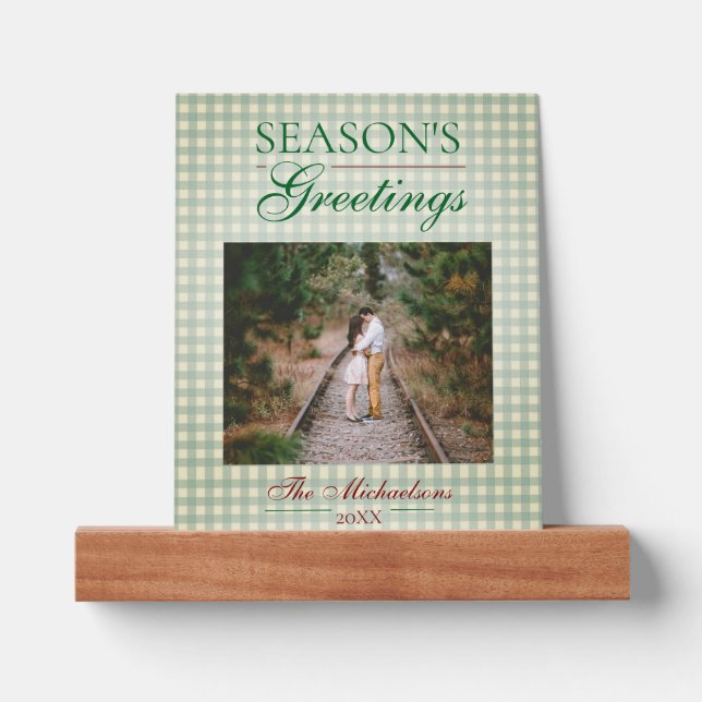 Season's Greetings Gingham Christmas Picture Ledge (Front)