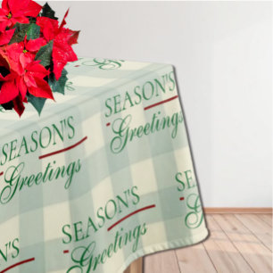 Season's Greetings Gingham Christmas Tablecloth