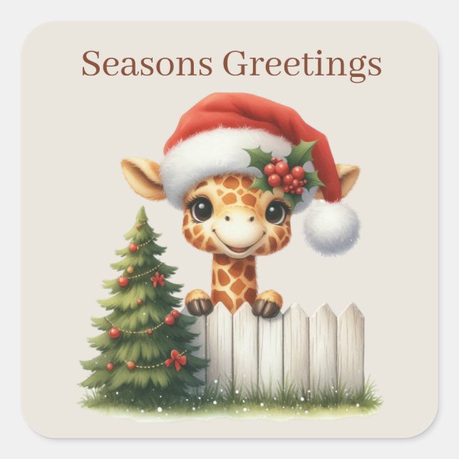 Seasons greetings girafe add text  square sticker (Front)
