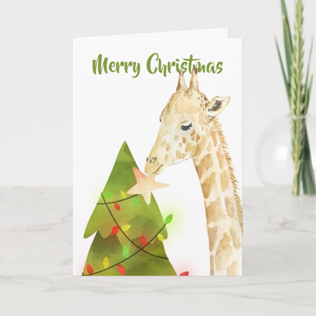 Seasons Greetings Giraffe And Christmas Tree Star Card (Front)