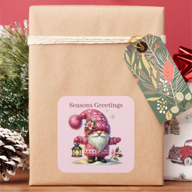 Seasons Greetings gnome add text  Square Sticker (Holiday)
