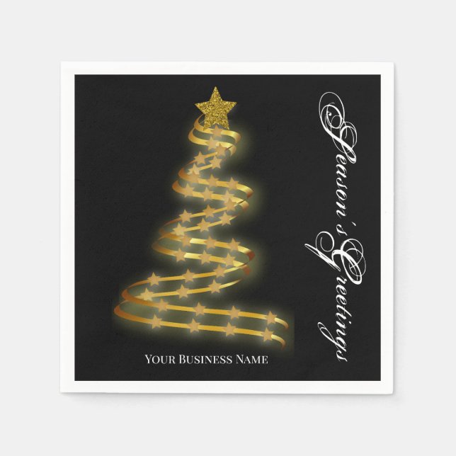 Season's Greetings Gold Tree Stars Abstract Napkins (Front)