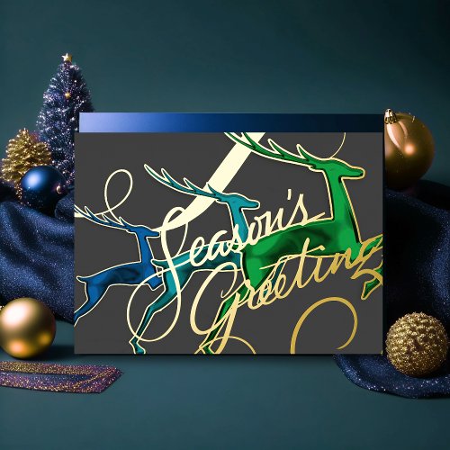 Seasons Greetings Gray Orange Blue Green Holiday Card