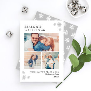 Seasons Greetings Gray Snowflake Photo Holiday Card