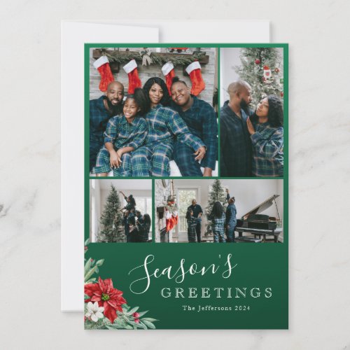 Seasons Greetings Green Family Photo Christmas Holiday Card