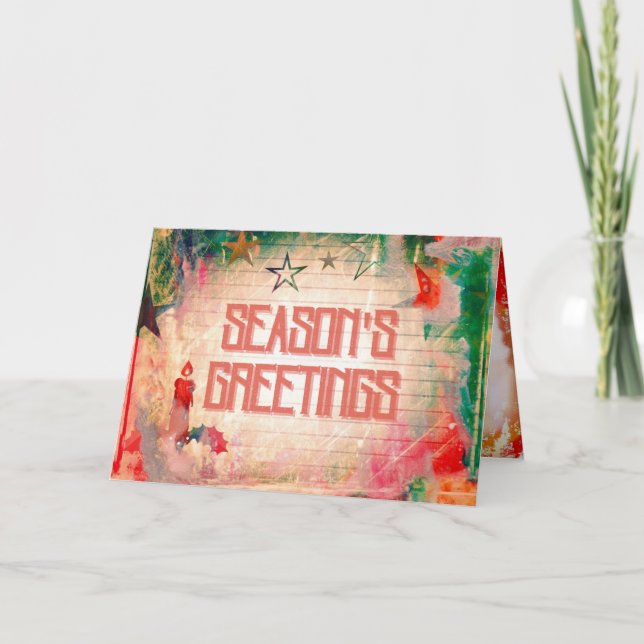 Season's Greetings Grunge Style Christmas Card (Front)