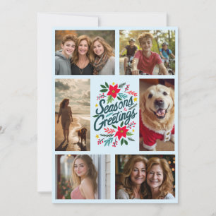 SEASONS GREETINGS Hand-Drawn CUSTOM 6 PHOTO Holiday Card